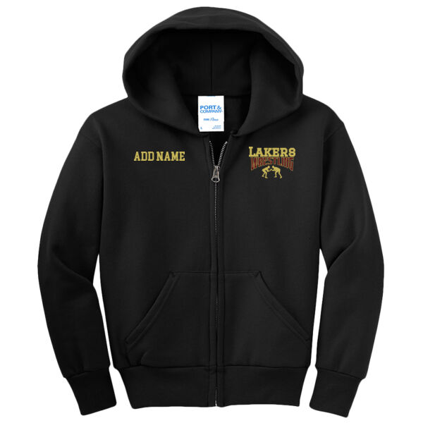 Lil Lakers Wrestling #3 - Youth Core Fleece Full Zip Hooded Sweatshirt Thumbnail